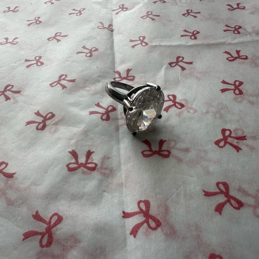 Sterling  Silver Ring with Large Clear Gem